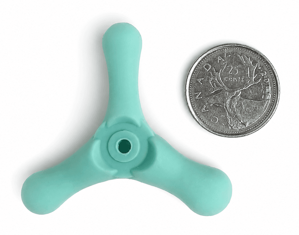 Y-Bite shown beside a Canadian quarter for scale